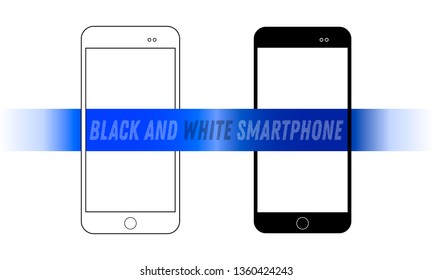 Black and white smartphone, mobile phone with blank screen, vector illustration