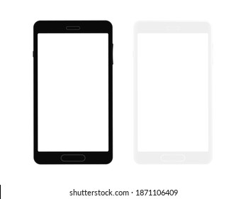 Black and white smartphone. Mockup empty mobile phone. Blank white screen. Set of cell phone with front view. Vector