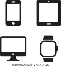 Black and white of smartphone tablet computer monitor and smartwatch