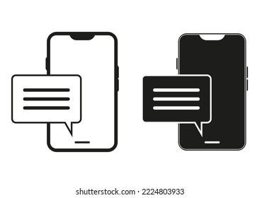 Smartphone en blanco y negro con icono vector de mensajes de texto