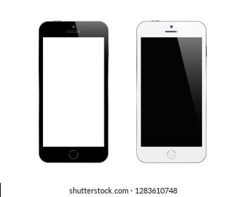 smartphones en blanco y negro sobre fondo blanco. Muestre el teléfono con pantalla en blanco. Ilustración vectorial aislada.