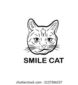 Logo de gato sonriente blanco y negro con cara linda