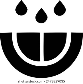 A black and white smiling emoji with droplets coming out of its eyes.