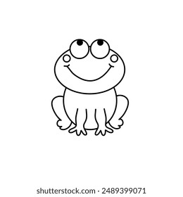 Rana blanca y negra sonriente. Rana de dibujos animados aislada en un fondo blanco para colorear página , arte de Clip 