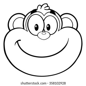 Black And White Smiling Monkey Face Cartoon Character. Vector Illustration Isolated On White