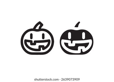 Black and white smiling pumpkin jack-o'-lantern faces for halloween.