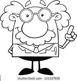 Black And White Smiling Scientist Or Professor With An Idea