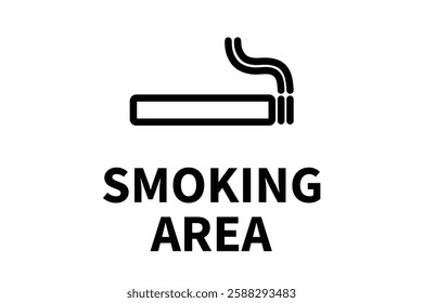 Black and white smoking area sign featuring a lit cigarette icon, indicating a designated space where smoking is allowed.	
