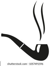 Black and white smoking tobacco pipe silhouette. Unhealthy addiction vector illustration for gift card certificate sticker, badge, sign, stamp, logo, label, icon, poster, patch, banner invitation