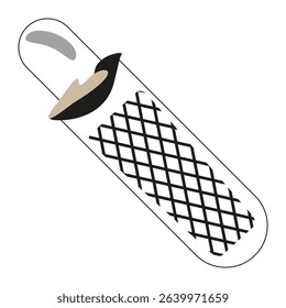 Black white snack. Tube dessert icon. Waffle vector object. Cream topping detail.