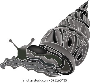 black and white snail with leaf