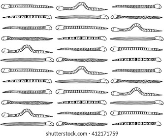Black and white snake background, hand drawn doodle seamless pattern