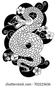 Black and white snake cobra tattoo style Cobra vector. king Cobra snake with mouth open.Snake cobra illustration.Traditional Japanese snake tattoo.