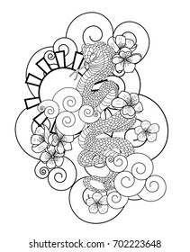 Black and white snake cobra tattoo style Cobra vector. king Cobra snake with mouth open.Snake cobra illustration.Traditional Japanese snake tattoo.