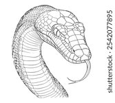 Black and white snake head lines silhouette pattern. Happy Chinese new year 2025 Zodiac sign, year of the Snake. Hand drawn ornate decorative trendy isolated snake design for cards, calendars, prints.