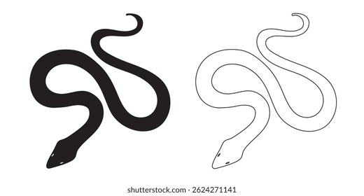 Black and white snake icon. Isolated symbol or icon snake on white background. Abstract sign snake. Vector illustration.