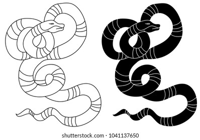 black and white snake vector.Lampropeltis triangulum vector.Sticker and hand drawn snake for tattoo.Red snake Reptile on white background.