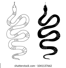 black and white snake vector.Lampropeltis triangulum vector.Sticker and hand drawn snake for tattoo.Red snake Reptile on white background.