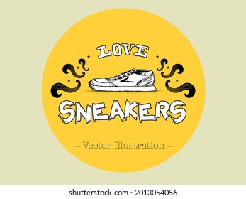 Black and White Sneaker Vector Template. Cool Lettering Urban Retro Vector Design.