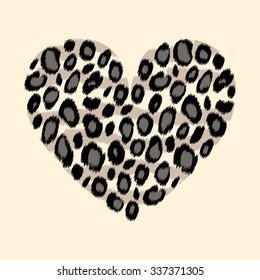 Black and white snow leopard skin heart animal print, vector