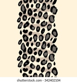 Black and white snow leopard skin animal print border seamless pattern, vector