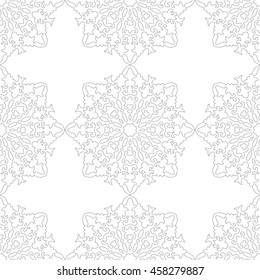 Black and white snowflake for coloring book. Seamless Christmas pattern.