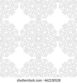 Black and white snowflake for coloring book. Seamless Christmas pattern.