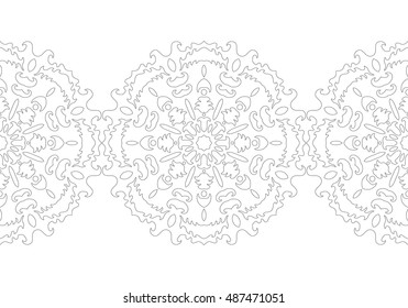 Black and white snowflake for coloring book. Christmas festive pattern.