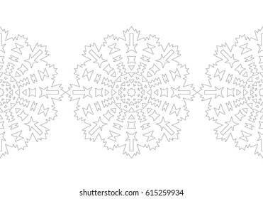 Black and white snowflake for coloring book. Christmas festive pattern.
