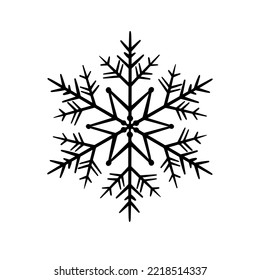 Black and white snowflake in doodle hand drawn style. Design element for New Year and Christmas home decoration, window stickers, gift wrapping.