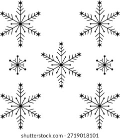 Black and White Snowflake Illustrations - Winter Snow Decoration Elements