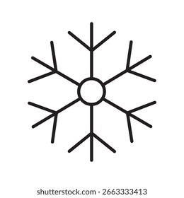 Símbolo de contorno de copo de nieve en blanco y negro para diseños de temática invernal, envolturas de regalo, impresiones, tarjetas, fondos digitales, decoraciones de Navidad y marca de temporada.