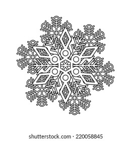 Black and white snowflake - vector illustration
