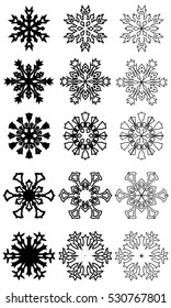 black and white snowflakes set