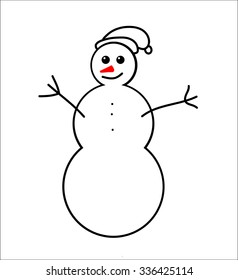 Black white snowman. Vector illustration.