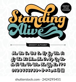 Black and White Sntading Alive groovy vintage retro bold Font alphabet