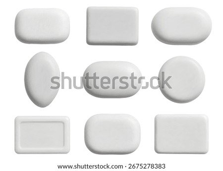 Black and white soap bar set realistic 3D vector illustration