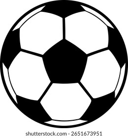 A black and white soccer ball illustration. Features a classic design with pentagons and hexagons, perfect for sports or design projects. Simple and clean style.