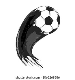 Black and white soccer ball with splash tail. Vector illustration