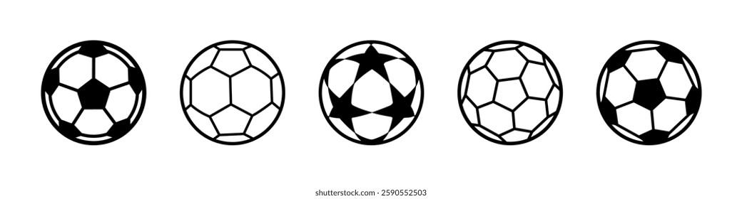 Black and White Soccer Ball Vector Icons Set
