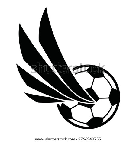 Black and white soccer ball with wing graphic design element sports logo icon