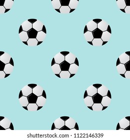 Black and white soccer balls on light blue background. Football seamless pattern. Cartoon sport vector illustration. Easy to edit design template for your design projects.