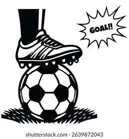 Black and White Soccer Illustration Football Shoe and Ball Icon with Goal Text