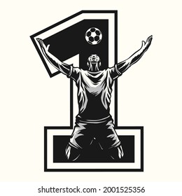 A black and white soccer player vector illustration on a background of numbers for use as an element of a sports jersey.