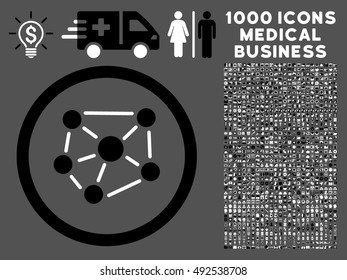 Black And White Social Graph vector bicolor rounded icon. Image style is a flat icon symbol inside a circle, gray background. Bonus clip art includes 1000 healthcare business symbols.