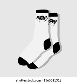black and white socks with spider, vector illustration