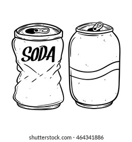 Black And White Soda Can Using Hand Drawing Style On White Background