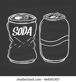 Black And White Soda Can Using Hand Drawing Style On Chalkboard Background