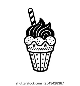 Arte suave blanco y negro del helado del servicio