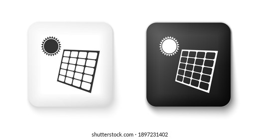Black and white Solar energy panel and sun icon isolated on white background. Square button. Vector.